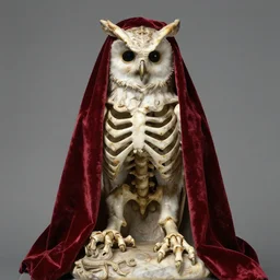 a intricate epic view of a owl demon skeleton using reddish velvet veil sculpted by bernini and antonio corradini