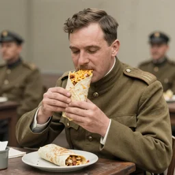 A 1858 photo of General Pitzer a union general oddly shows him eating a large chicken burrito with cheese