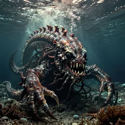 vintage photograph of a terrifying cronenberg sea creature from underwater, scary, frightening, horrible, monster