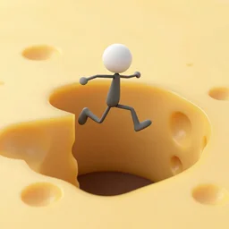 stickfigure jumping inside a cheese hole