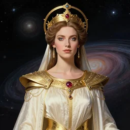 portrait of the powerful empress of the solar system in the style of jean - claude mezieres and in the style of ian mcque. glowing, ornate and intricate linework, stunning, dynamic lighting, ultrafine and hyperdetailed.