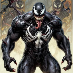 the platonic ideal of eddie brock venom, detailed, intricate, hyperrealism, intense, scary by artgerm and greg rutkowski and alphonse mucha