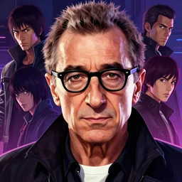close - up portrait of woody allen, cyberpunk dark fantasy art, gta 5 cover, official fanart behance hd artstation by jesper ejsing, by rhads, makoto shinkai and lois van baarle, ilya kuvshinov, ossdraws
