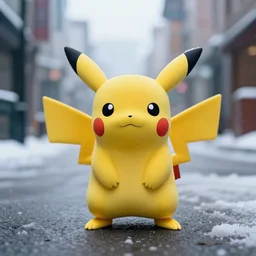 a beautiful photo by saul leiter of a photoreal pokemon standing in a street, tiny gaussian blur, insanely detailed, insanely intricate, insanely beautiful, depth of field, low contrast, snowy, wide aperture, color photography
