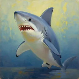 anthropomorphic shark oil painting