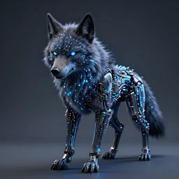 photo of a cybertronic werewolf, with lots of fur leds