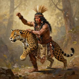 the painting of a shaman turning into a jaguar 4 k render