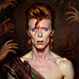 twin peaks poster art, portrait of david bowie fights off the temptation to deindividuation, by michael whelan, rossetti bouguereau, artgerm, retro, nostalgic, old fashioned
