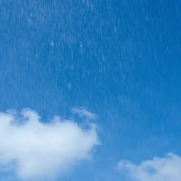 rain without clouds, blue sky, sun, saturated colors, hyper detailed photorealistic