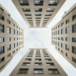 centered horizon, fov 0 degrees, yaw 0 degrees, acrophobia view looking down the bottom of a building