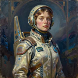 a killian eng art deco style emma ricknell as a sci - fi pilot, oil on canvas, smooth, sharp focus, vibrant volumetric dark natural light, dark enlightenment, alchemy, citrinitas.