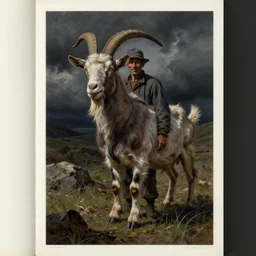 asset sheet, material study ( caricature ) goat herder ( hyperrealistic surrealist style ) dark foreboding