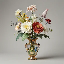 Vase of Flowers 1722 Jan van Huysum ,getty museum made of little robotic structures