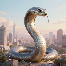 a giant metallic snake over a city, soft colours, realistic, artstation, cinematic, digital art
