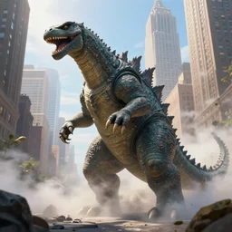 kaiju in new york, highly detailed, d & d, volumetric fog, fantasy, highly detailed, digital painting, trending on artstation, concept art, sharp focus, illustration, global illumination, ray tracing, realistic shaded, art by artgerm and greg rutkowski and fuji choko and viktoria gavrilenko and hoang lap, sunny