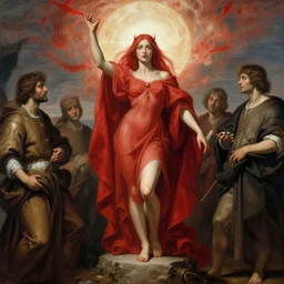 ascension of the scarlet woman by caravaggio adolf wolfli beksinski jan van eyck giger, fantasy, ascension to heaven, damned souls, golden sun, chains, ecstatic visions, religious ritual, epiphany, conical red hood
