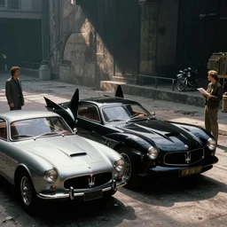 batmobile 1 9 6 6, maserati tipo 1 5 1, cinematic 1 6 mm film, moebius and ralph mcquarrie, film still