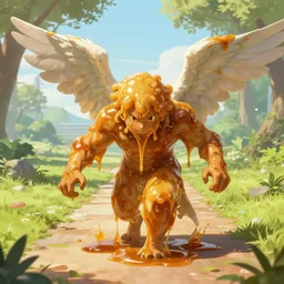 concept art | angel covered in heavy syrup marauding through a peaceful path, artstation / pixiv!!!