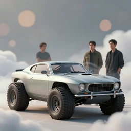 beautiful concept design of a classic car converted into offroad sport. car design by cory loftis, fenghua zhong, ryohei hase, ismail inceoglu and ruan jia. len blur background bokeh. art by artgerm and filip hodas. clouds by rhads. 3 d render, surrealism, hyperrealism.