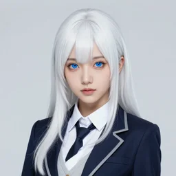 highly detailed portrait of a sewer punk lady student, blue eyes, formal jacket, white hair by atey ghailan, by greg rutkowski, by greg tocchini, by james gilleard, by joe fenton, by kaethe butcher, gradient blue, black, brown and cyan color scheme, grunge aesthetic!!! ( ( graffiti tag wall background ) )
