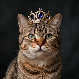 portrait of a cat wearing a tiara, in the style of the dutch masters and gregory crewdson, dark and moody