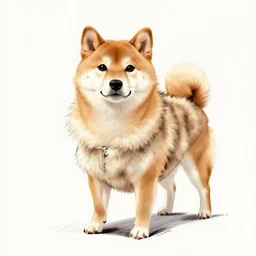 sketch of a shiba inu dog wearing a fur coat