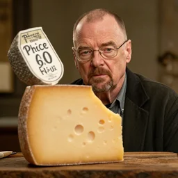 walter white with a price of cheese for a head cheese for a head, cinematic photography, trending on artstation,