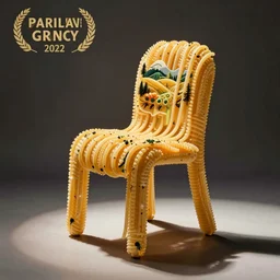 A chair inspired by spaghetti, product photography