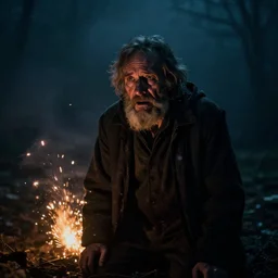 once there was a time darker than the human mind the old man told me if there was a light it cried a while before it died it died away that night he told me of the darkest time with his own eyes he had witnessed this crime, cinematic landscape, sparks, diffuse light, hyperrealistic