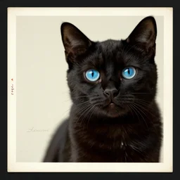 vintage postcard black cat, blue eyes, ( text )