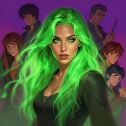 beautiful woman with glowing green hair, portrait, maya ali mage, gloomhaven, dynamic lighting, gaudy colors, octane render aesthetic, matte painting concept art, official fanart behance hd artstation by jesper ejsing, by rhads and makoto shinkai and lois van baarle and ilya kuvshinov and rossdraws