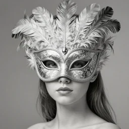 Girl wearing an intricate mask made of delicate feathers, face, detailed, elegant, highly detailed, digital painting, artstation, concept art, smooth, sharp focus, illustration, art by Krenz Cushart and Artem Demura and alphonse mucha