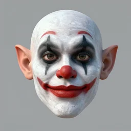 3 d render of a photorealistic human troll face with joker makeup wearing a suede leather jacket blue jeans, 8 k, very detailed, very intricate, white background,