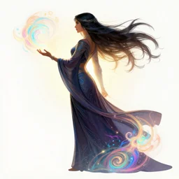 action side profile, maya ali, wind sorceresses, intricate robes, glorious backlit, art nouveau, gloomhaven, luminescent, colorful swirly magic ripples, gaudy colors, by greg manchess, huang guangjian, gil elvgren, sachin teng, greg rutkowski, jesper ejsing, ilya kuvshinov