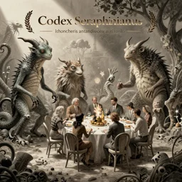 digital game illustration strange creatures from codex seraphinianus having a party, by haeckel