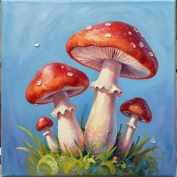 trippy mushrooms, sweet dreams, painting on canvas, watedrops, water droplets, acrylic painting, acrylic pouring, painting, influencer, artstation - h 8 0 0
