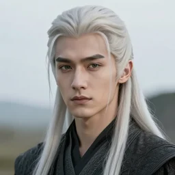 a young androgynous clean shaven benjen stark with long platinum blond hair
