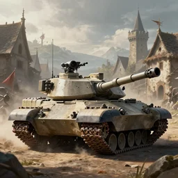 M1 Abrams tank in a medieval village, digital art, cinematic lighting, featured on artstation
