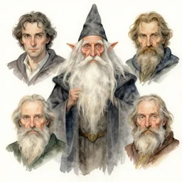 a simple and atmospheric watercolour fantasy character concept art portrait of an old and wise wizard, very muted colors, by rebecca guay, michael kaluta, charles vess and jean moebius giraud