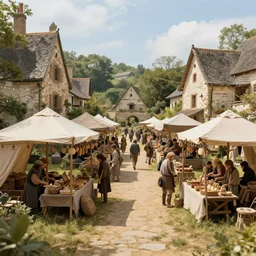 a fantasy small medieval open market