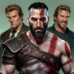 a highly detailed beautiful portrait of jim carrey as kratos, by gregory manchess, james gurney, james jean