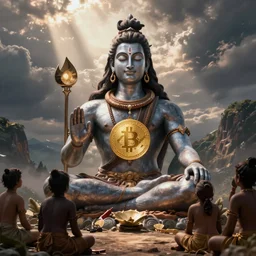 Shiva showing bitcoin to his followers