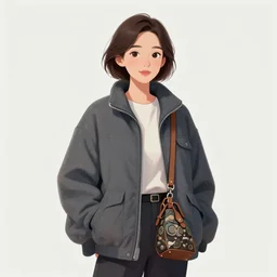 a ( lady personified as an artist ), beauty portrait, comfy jacket, fantasy handbag, digital art by krenz cushart, laurie greasly, wlop, artgerm, intricate, highly detailed, sharp focus, smooth, epic composition, joyful, unreal engine