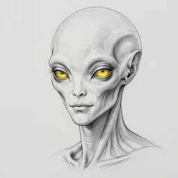 an extremely detailed masterpiece head and shoulder portrait of a pleiadean extraterrestrial with yellowish eyes, in the style of sam guay, one single continues line, unreal engine, detailed, elegant, intricate, trending on artstation, 4 k