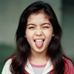 beautiful young girl sticking her tongue out and winking 1 9 8 2 candid kodachrome photo