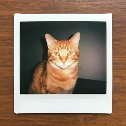 Polaroid photo of a red cat