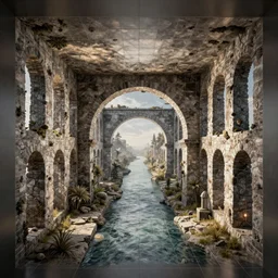tiled room squared waterway, aqueducts,. by konstantin razumov, fractal flame, chiaroscuro, highly detailded