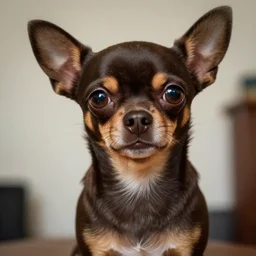 a dark brown chihuahua, hyper detailed, in the style of junji ito, selfie angle