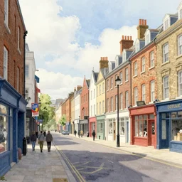 concept art of street england city, pinterest, artstation trending, behance, watercolor, by coby whitmore, silver, laser light,