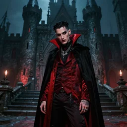 playboi carti as a vampire in a castle, red and black, 4k - n